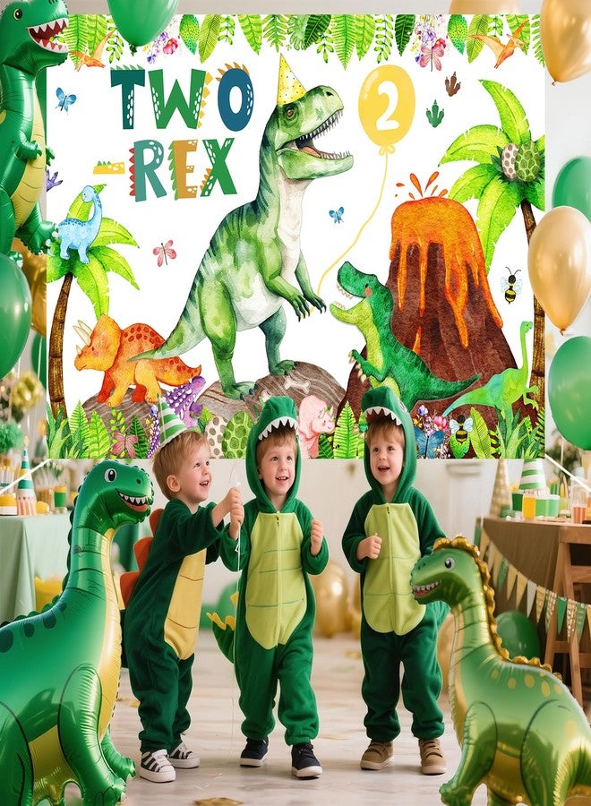 BIGKEOKI Two Rex Birthday Backdrop Banner for Boys Dinosaur 2nd Bday Decorations Jungle T-rex Dino Photography Background Dino Themed 2 Year Old Birthday 2 Rex Dino Bday Party Supplies Decor (Green Dino 2nd) - Image 4
